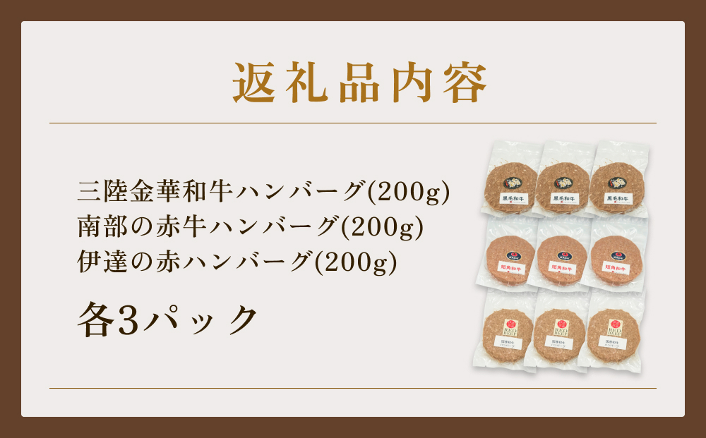 黒毛和牛 三陸金華和牛 南部の赤牛 伊達の赤 和牛ハンバー