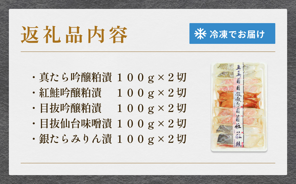 厚切り高級漬け魚 5種10切セット 小分け 銀たら 銀鮭 目抜 