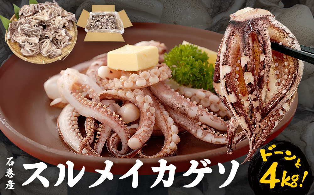 訳あり 石巻産スルメイカゲソ 4kg 宮城県産 冷凍 国産 下足 