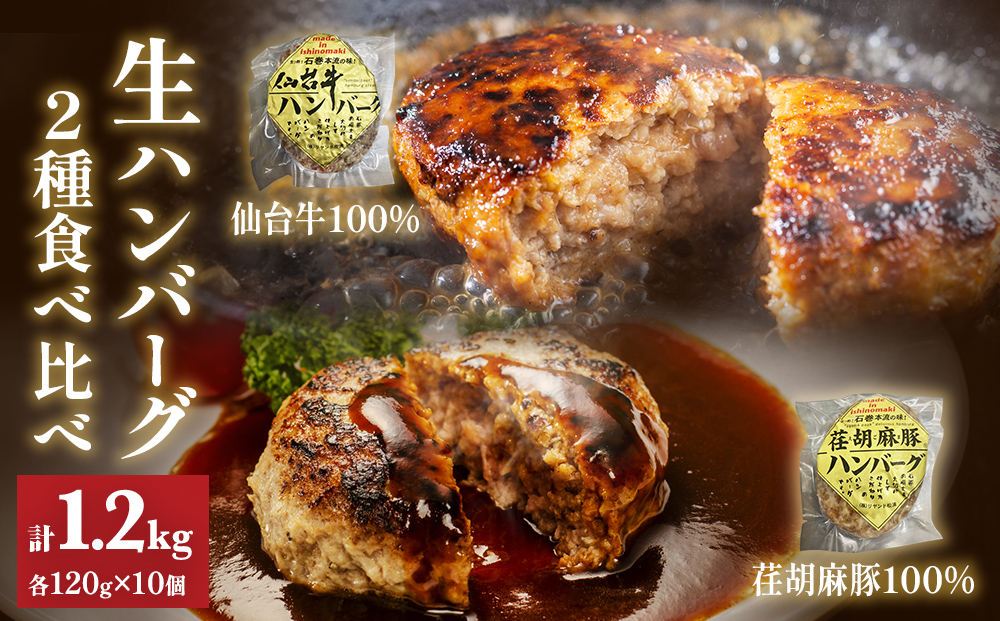 仙台牛 仙台牛100% 荏胡麻豚 えごま豚100% 生ハンバーグ 食べ