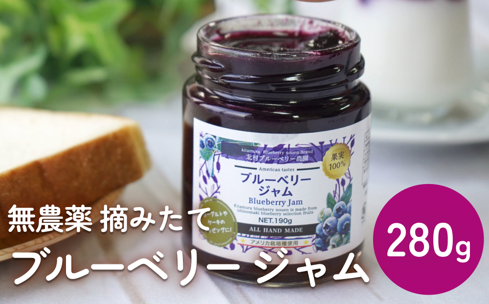 ＜ 先行予約 ＞ ブルーベリージャム 280g  無添加 摘みたて
