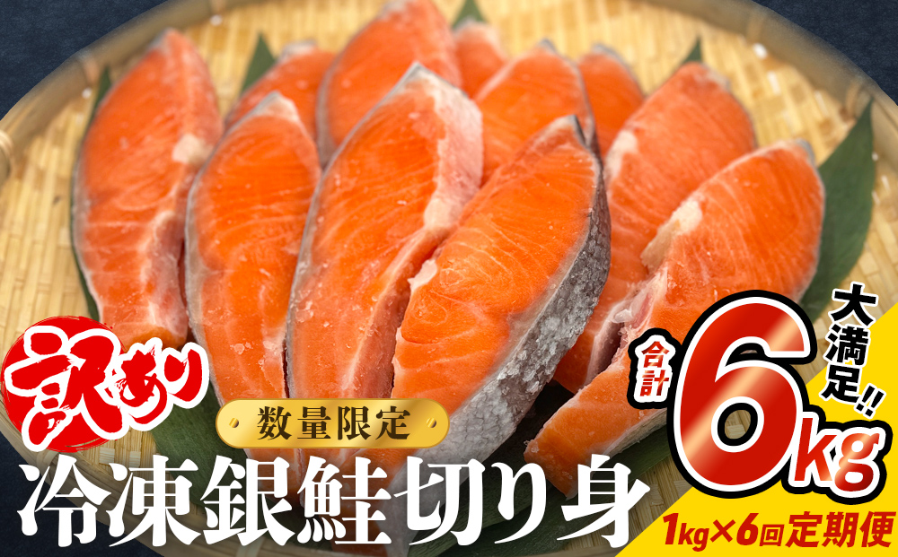 【訳あり】冷凍 銀鮭 切り身 1kg × 6回 定期便 鮭 切り身 銀