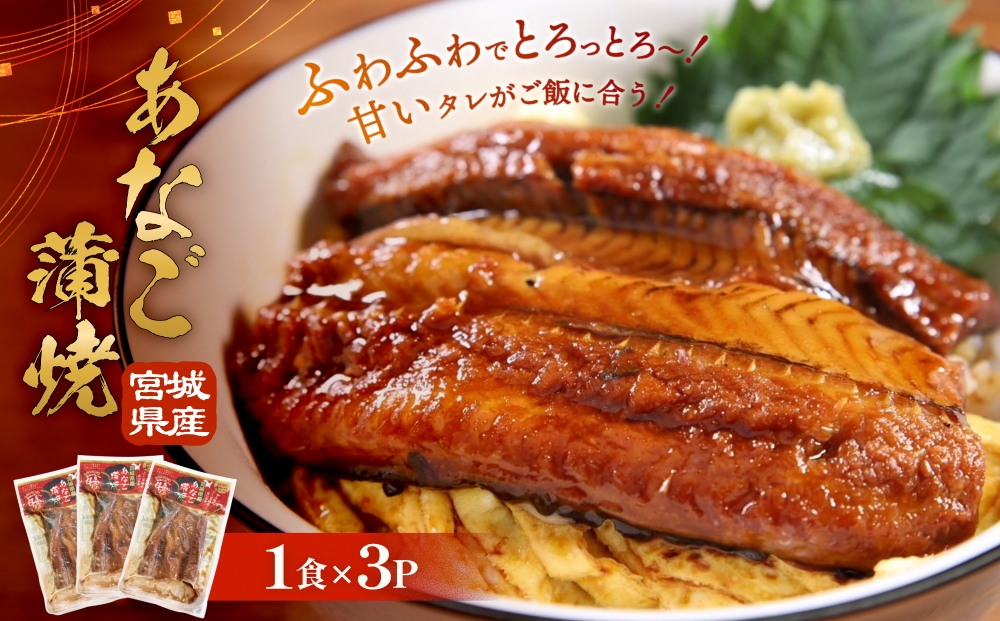 宮城県産 あなご 蒲焼 （1食）3パック入 冷凍 小分け 穴子