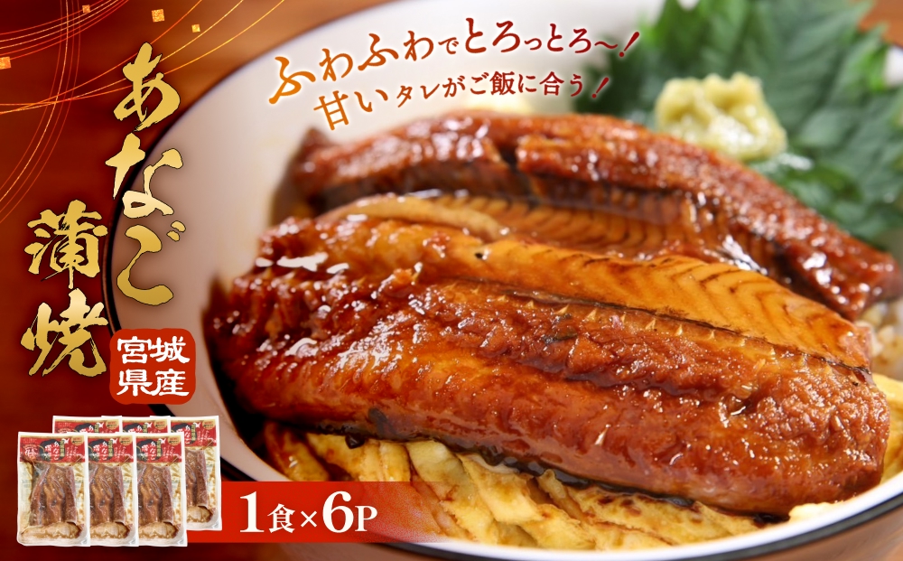 宮城県産 あなご 蒲焼 （1食）6パック入 冷凍 小分け 穴子