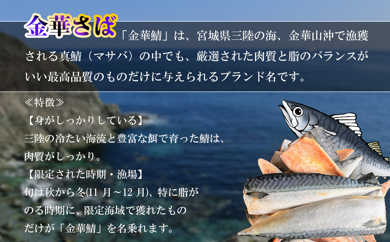 三陸産 金華さば 半身フィレ 24枚(3.3kg) 無塩 冷凍 バラ凍結 ブランド 国産 宮城県産 金華山沖 三陸沖 金華さば さば 鯖 サバ 魚介 大容量 焼き魚 煮魚 味噌煮 お弁当 おかず おつまみ 宮城県 塩竈市 三波食品