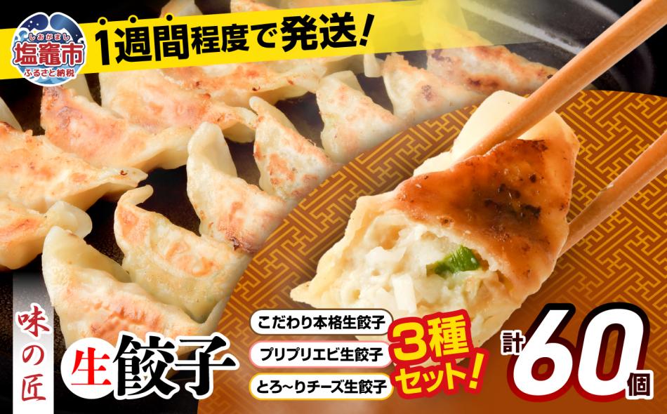 本格生餃子3種類詰め合わせ60個（12人前）　【04203-0561】