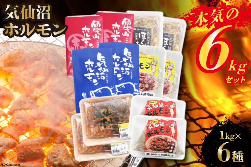 気仙沼ホルモン 本気の6kgセット (1kg×6種) [気仙沼さん 宮城県 気仙沼市 20563504] ホルモン 豚 ホルモン焼き 味付け 味噌 塩 ピリ辛 冷凍 焼肉 BBQ