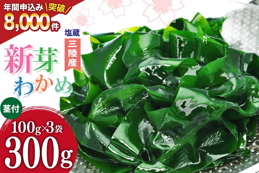 【漁師さんからのおすそわけ】新芽わかめ 300g(約100g×3袋) [かわむら家 宮城県 気仙沼市 20564375] わかめ ワカメ 若芽 海藻 国産 三陸 味噌汁 小分け 三陸わかめ