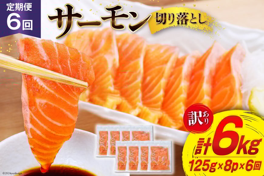 6回 定期便 訳あり サーモン 切り落とし おさしみ用 125gx8p×6回 合計6kg [足利本店 宮城県 気仙沼市 20564708] 魚介 鮭 さけ サケ お刺し身 刺し身 刺身 生 生食 個包装 小分け カット済み ちょうどいい 銀鮭 チリ銀鮭 養殖
