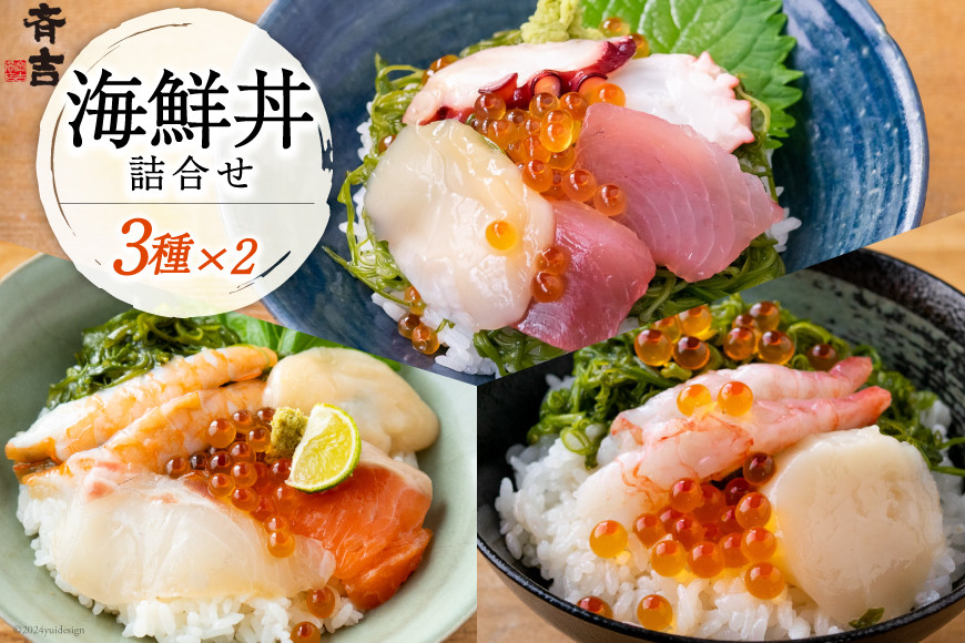 海鮮丼 斉吉海鮮丼 3種 各2袋 計6袋 [斉吉商店 宮城県 気仙沼市 20564949] 海鮮 丼 丼ぶり どんぶり 甘エビ 甘海老 えび エビ 鯛 タイ サーモン めかぶ いくら 帆立 魚介 魚介類 魚 三陸