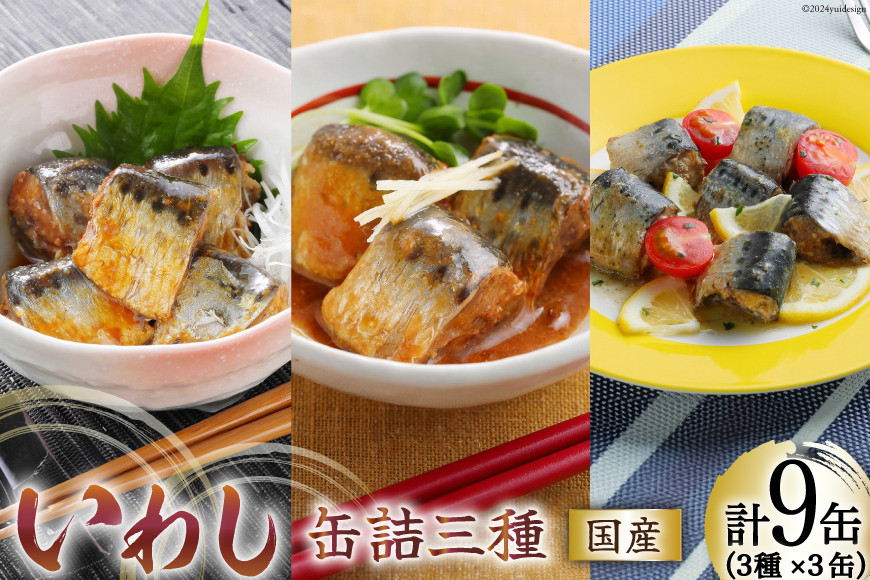 いわし 缶詰 食べ比べ セット 170g×9缶 3種×3 [気仙沼市物産振興協会 宮城県 気仙沼市 20565278] いわし醤油煮 いわし味噌煮 いわしバジルソース 長期保存 非常食 備蓄 防災