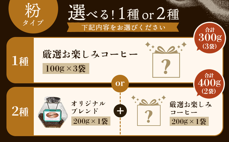【自家焙煎珈琲工房 飛行島】 自家焙煎珈琲（粉）2種セット 計400g（200g×各1袋）【47003】 （200g×各2袋） 計400g