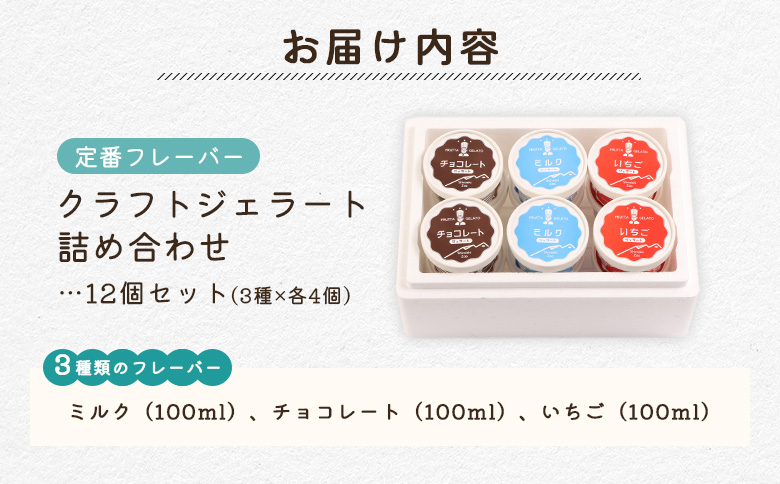 【定番フレーバー】クラフトジェラート詰め合わせ12個セット(3種×各4個)【14154】