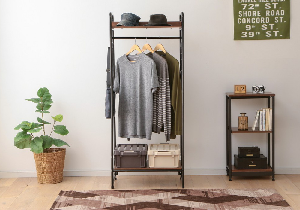 ハンガーラック 1段 スタイルハンガー 2WAYタイプ プレミアム 棚板・メッシュパネル付き アイリスオーヤマ 衣類収納 お客様組立商品 PI-B4 ブラック