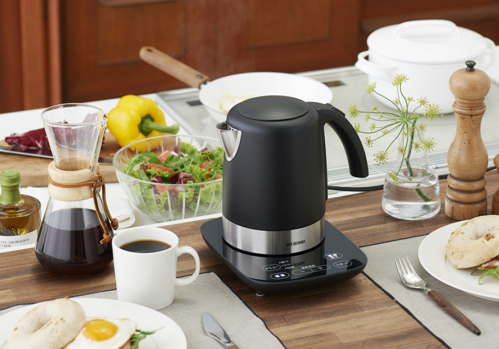 デザインケトル 温度調節付 ブラック IKE-D1000T-B 電気ケトル 電気ポット ポット お湯 湯沸し 湯沸かし ゆわかし 電気ケトル 湯沸し 沸騰 紅茶 珈琲 茶 お茶 沸かす 熱湯 アイリスオーヤマ