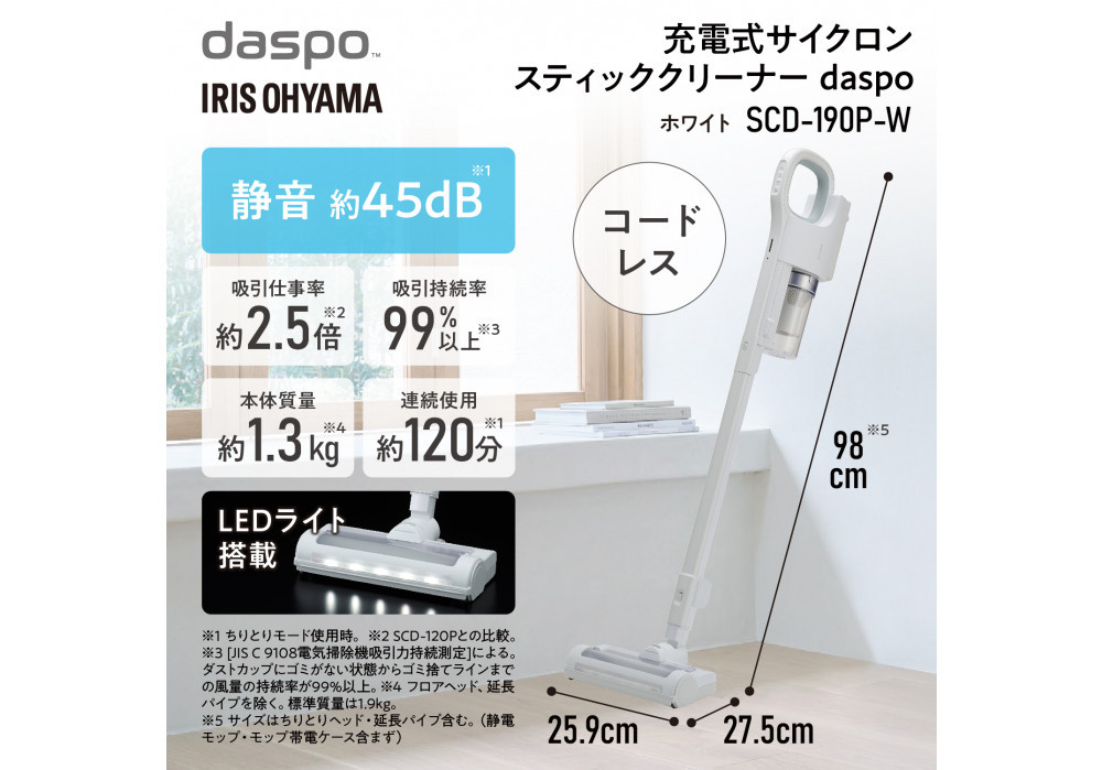 掃除機 コードレス サイクロン daspo SCD-190P-W【ホワイト 家電 電化製品 人気 おすすめ アイリスオーヤマ スティッククリーナー なるほど 宮城県 角田市】