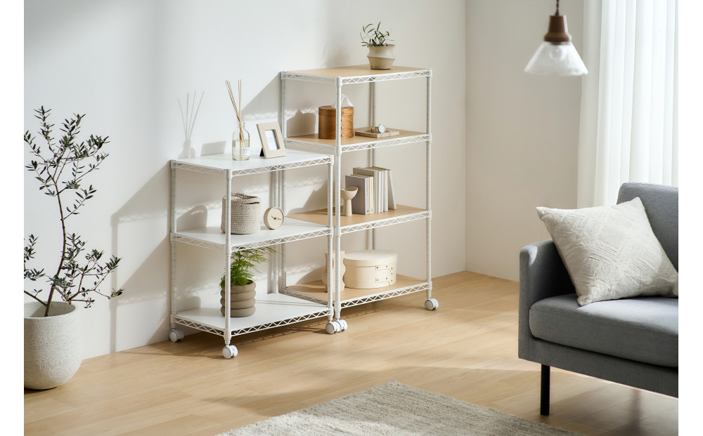 カラーメタルラック　ウッドボード付き CMM-55073B ホワイト