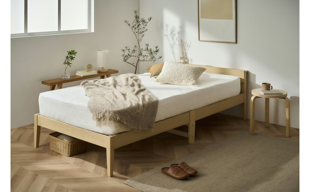 ベッド  組立簡単すのこベッド　宮付き ESB02-S ナチュラル