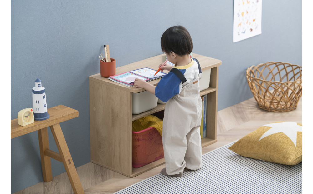 収納棚 ラウンドシェルフ RUSR-74L ナチュラル/ライトベージュ