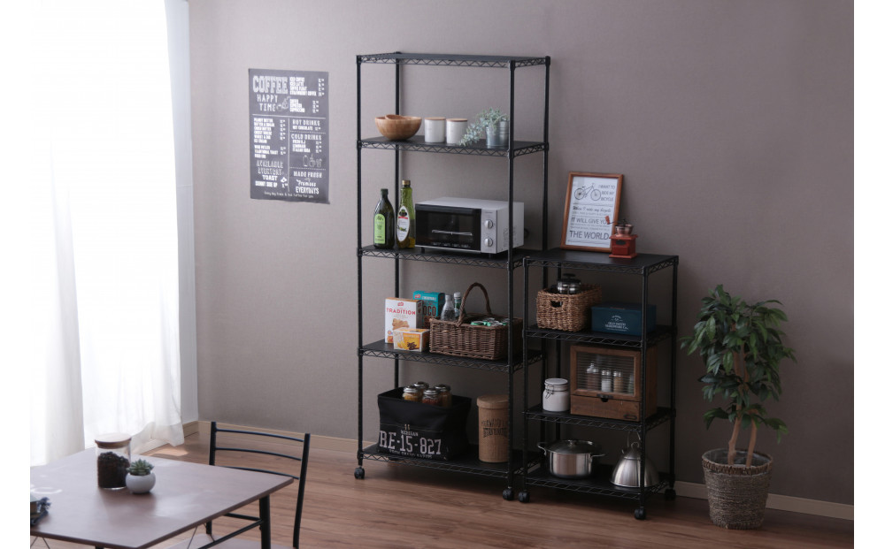 カラーメタルラック　ウッドボード付き CMM-55104B ブラック