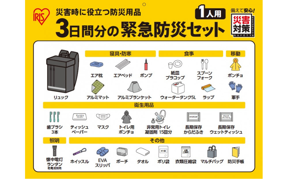 ３日間分の緊急防災セット １人用 BMH-1