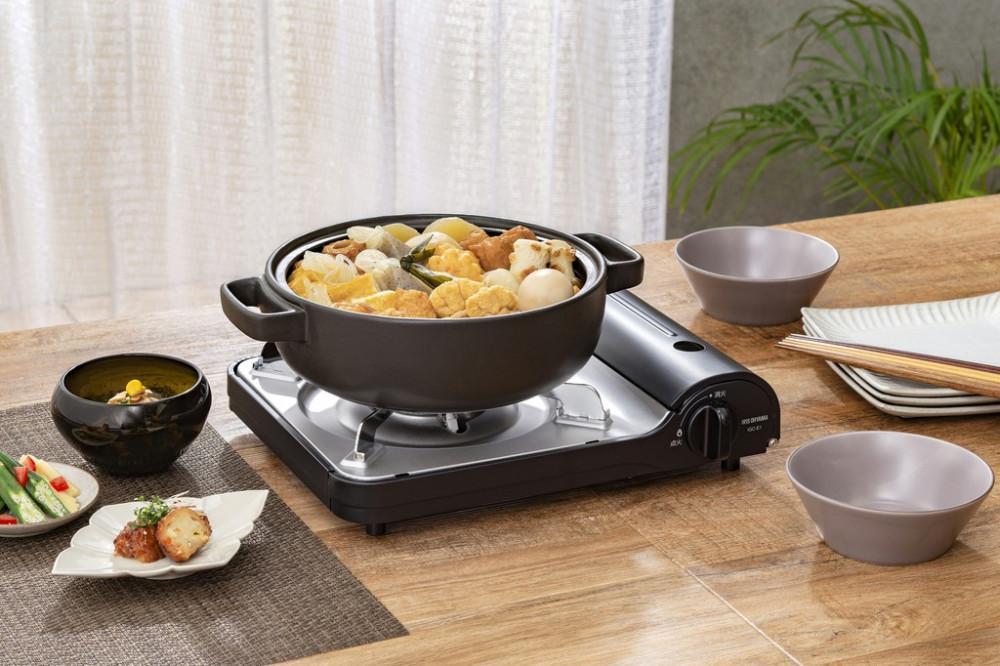 カセットコンロ スリム アイリスオーヤマ 安全装置付き キャンプ 調理 アウトドア スタイリッシュ スリム IGC-E1-H チャコール
