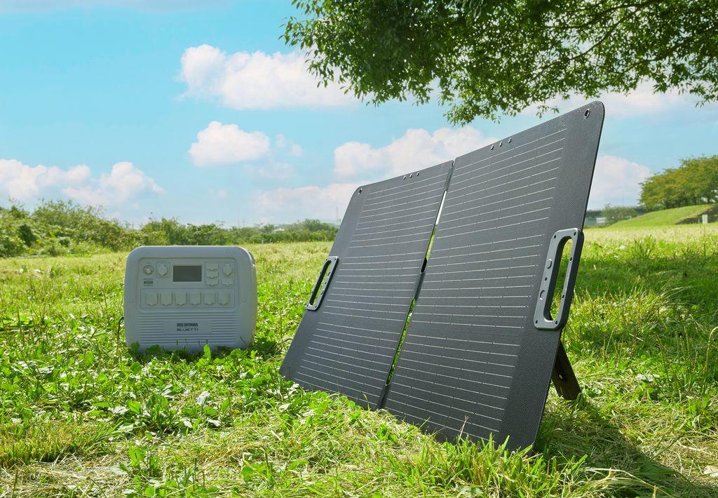 ポータブル電源用ソーラーパネル 防災 アウトドア 節電 ポータブル電源 折りたたみ 折りたたみ式 アイリスオーヤマ 家電 電化製品 ソーラーパネル ISP-A100M-H グレー