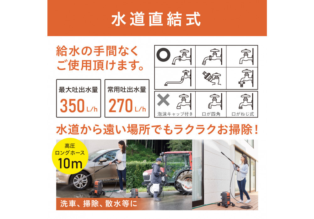 洗浄機 高圧 高圧洗浄機 アイリスオーヤマ オレンジ 持ち運びができる4輪キャスター付き 静音 外壁 玄関 庭 バルコニー ベランダ 洗車 車 水圧 クリーナー 高圧 噴射 洗車 網戸 おすすめ 人気 アイリス FBN-701-D
