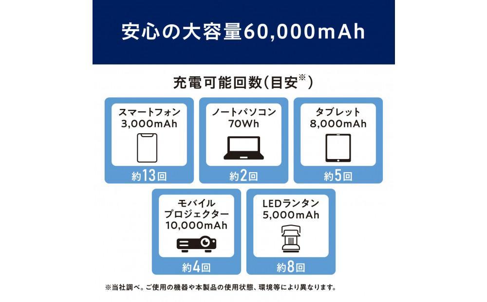 バッテリーステーション モバイルバッテリー 60000mAh LEDライト 防塵 防水 防災 レジャー アウトドア  IBT-A60100-W ホワイト