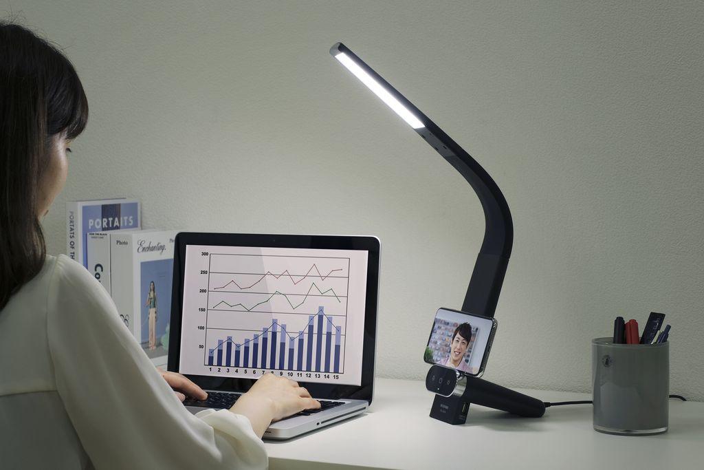 LEDデスクライトQi充電シリーズ 縦置きタイプ 調光・調色　LDL-QLDL-B　ブラック