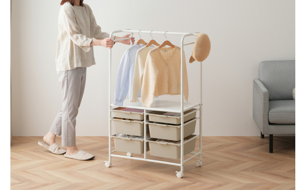 キッズ収納ハンガーラック KHR-800 ホワイト/ベージュ