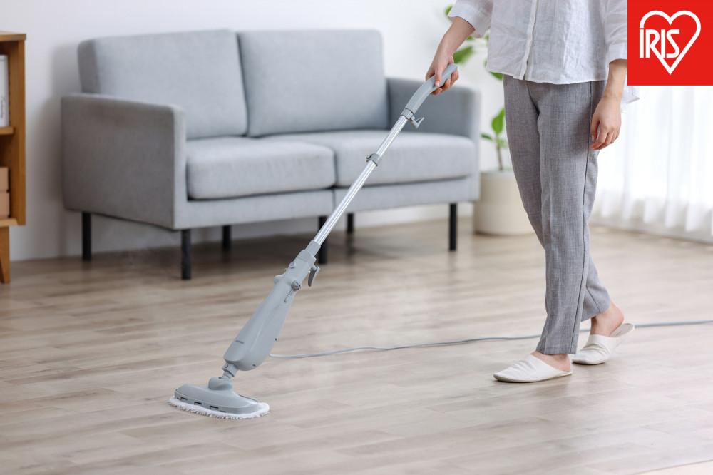 スチームモップ アイリスオーヤマ 家電 電化製品 タンク容量240ml パネル式 コンパクト ハンドル伸縮 チャイルドロック付き 除菌 消臭 STM-240 グレー