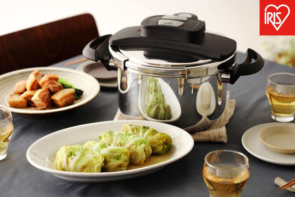 鍋 圧力鍋 両手圧力鍋 5L アイリスオーヤマ キッチン用品 IH ガス火 4点セットステンレス シルバー RAN-5L