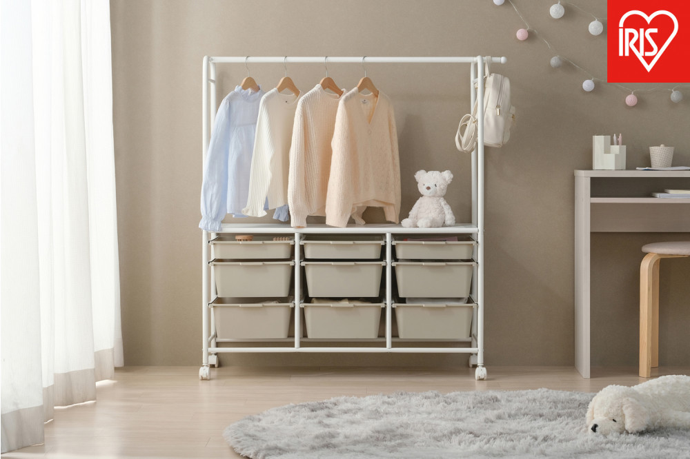キッズ収納ハンガーラック KHR-1100 ホワイト/ベージュ