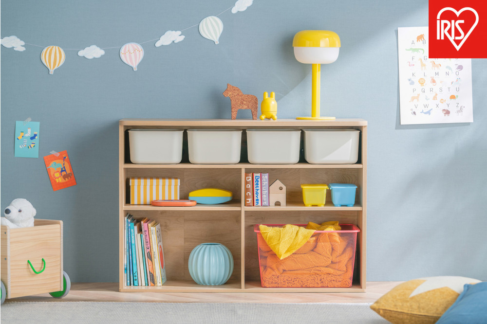 収納棚 ラウンドシェルフ RUSR-97W ナチュラル/ライトベージュ