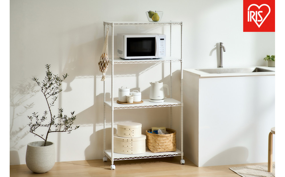 カラーメタルラック　ウッドボード付き CMM-75144B ホワイト