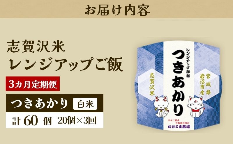 【令和7年産】3ヵ月定期便 つきあかり 志賀沢米 レンジアップごはん 20個セット お米 米 精米 パックごはん 岩沼市 志賀産