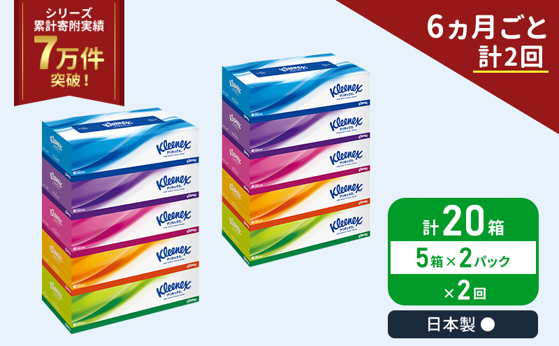 クリネックス ティシュー 5箱入×2パック《6ヶ月ごと計2回》 定期便 ティッシュ ティッシュペーパー