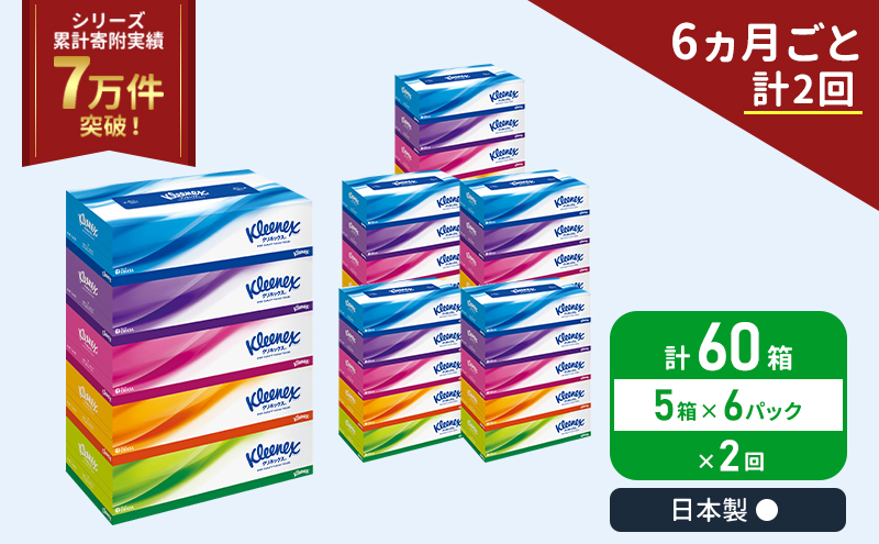 クリネックス ティシュー 5箱入×6パック《6ヶ月ごと計2回》 定期便 ティッシュ ティッシュペーパー