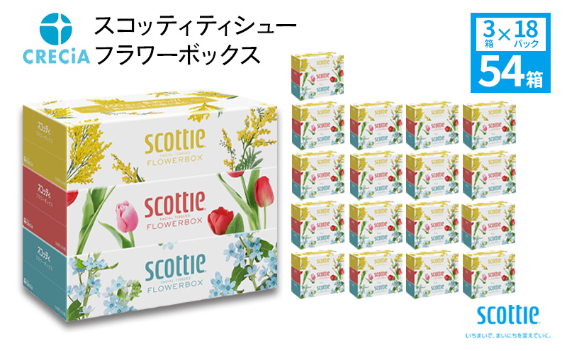 スコッティ フラワーボックス 54箱 (3箱×18パック) ティッシュ