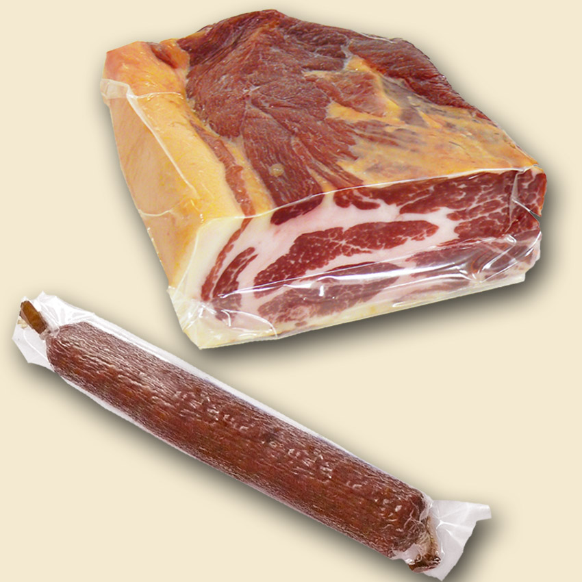 ≪伊豆沼ハム≫ 生ハムブロックと生サラミ原木のセット ＜2種＞ ギフト 生ハム 肉 ハム サラミ 惣菜 ワイン おつまみ サラダ 冷蔵 詰め合わせ 詰合せ【有限会社伊豆沼農産】 tm437