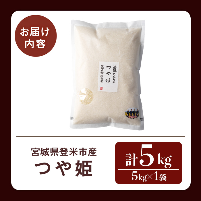 ≪令和7年産≫ つや姫 精米 5kg×1袋 宮城県登米市産 お米 おこめ 米 コメ 白米 ご飯 ごはん おにぎり お弁当【株式会社近藤農産】tm502
