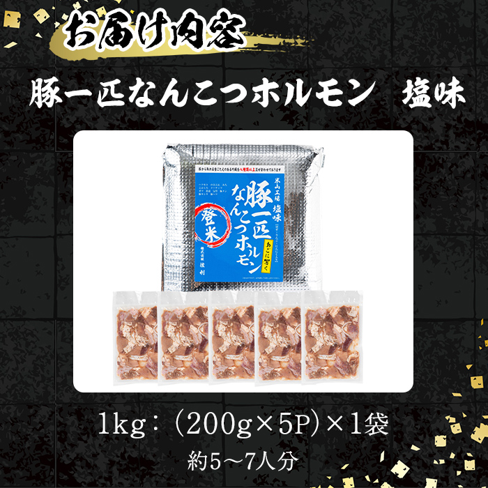 豚一匹なんこつホルモン 塩味 1kg(200g×5パック) 約5～7人分 国産 豚肉 肉 お肉 軟骨 ナンコツ 味付き ホルモン おつまみ 冷凍 小分け おまかせ お楽しみ 【株式会社佐利】tm373