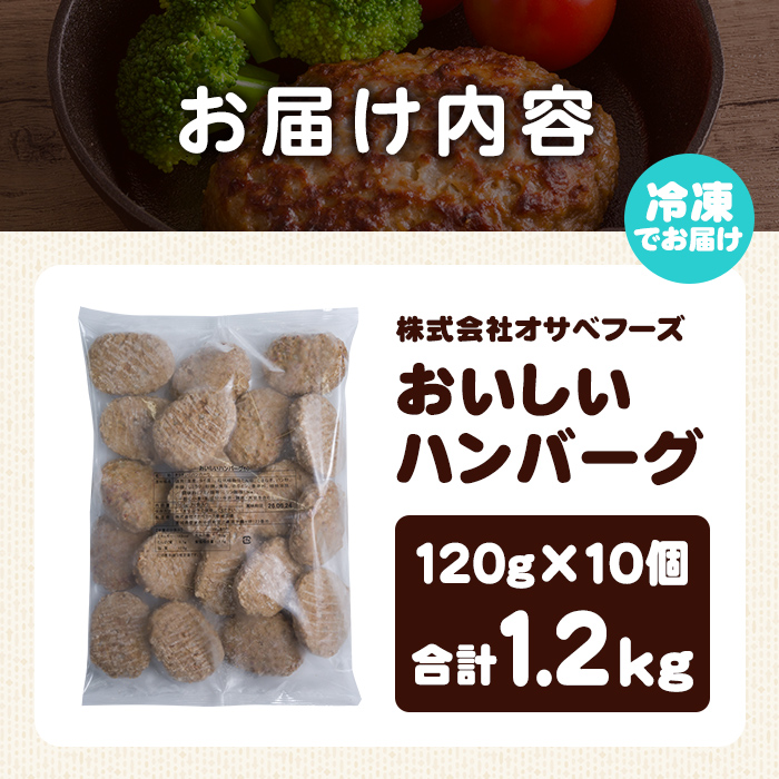 業務用 ハンバーグ 国内製造 合計1.2kg (120g×10個) レンジ調理 温めるだけ 冷凍 肉 お肉 お弁当 惣菜 おかず 【株式会社オサベフーズ】tm381