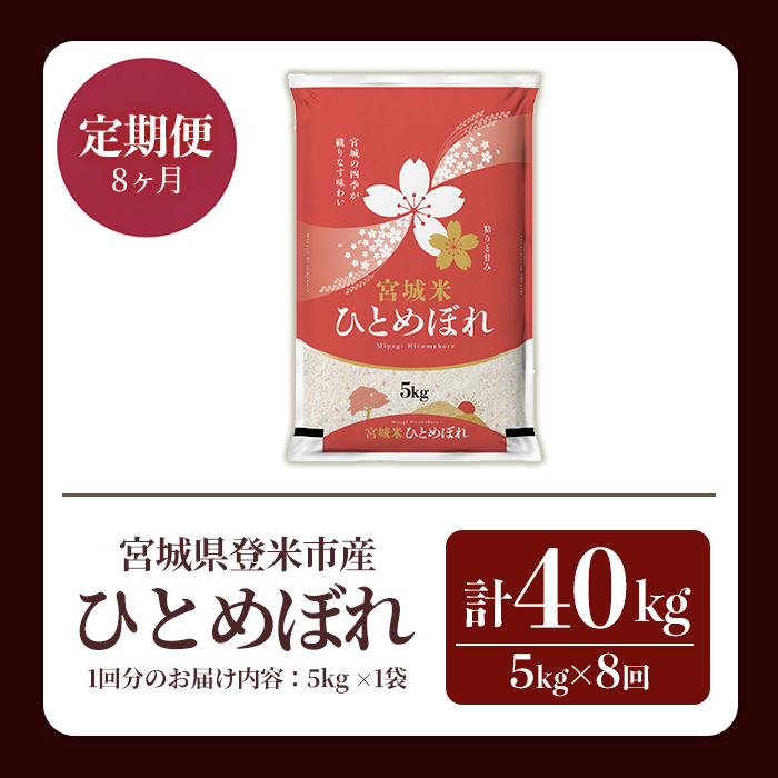 ≪令和7年産≫【8回定期便】ひとめぼれ 計40kg (5kg×8回配送) 登米市産 お米 おこめ 米 コメ 白米 ご飯 ごはん おにぎり お弁当 8か月 頒布会【登米ライスサービス株式会社】tm482