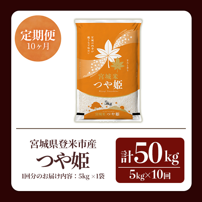 ≪令和7年産≫【10回定期便】つや姫 計50kg(5kg×10回配送) 登米市産 お米 おこめ 米 コメ 白米 ご飯 ごはん おにぎり お弁当 10か月 頒布会【登米ライスサービス株式会社】tm491