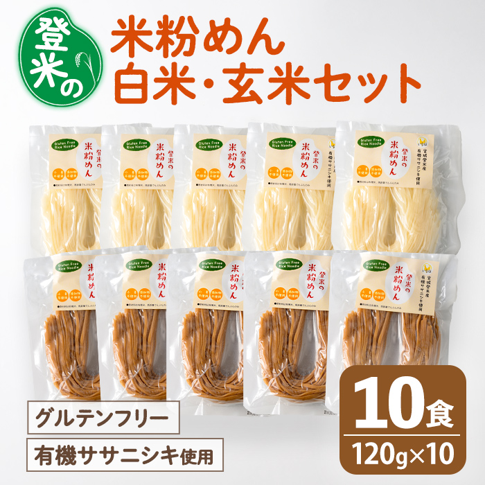 登米の米粉めん 玄米麺・白米麺 120g×10食セット(各5食ずつ) グルテンフリー 小麦不使用 米粉めん 有機ササニシキ使用 小分け 国産 うどん 焼きそば 中華 そうめん パスタ ラーメン 麺【株式会社いなほ】 tm264