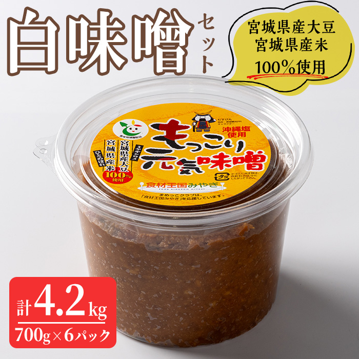 ≪宮城県産大豆・宮城県産米100%使用≫ 白味噌セット 計4.2kg (700g×6パック) ミヤギシロメ ひとめぼれ 味噌 味噌汁 沖縄塩使用 手作り 発酵 みそ 【株式会社近藤農産】tm276