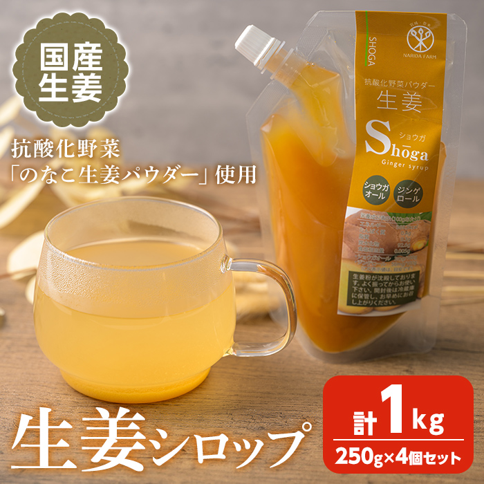 抗酸化野菜 生姜シロップ 計1kg (250g×4個) ジンシャーシロップ ジンジャー ジンジャーエール しょうがシロップ しょうが 生姜 国産生姜 炭酸割り 【株式会社NARIDAヘルスサポート】tm339