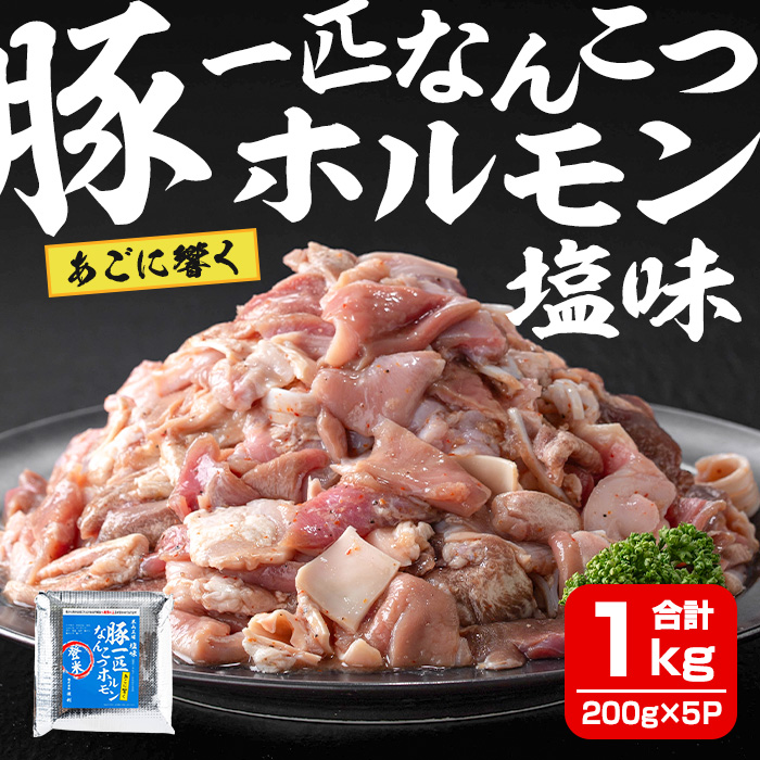 豚一匹なんこつホルモン 塩味 1kg(200g×5パック) 約5～7人分 国産 豚肉 肉 お肉 軟骨 ナンコツ 味付き ホルモン おつまみ 冷凍 小分け おまかせ お楽しみ 【株式会社佐利】tm373